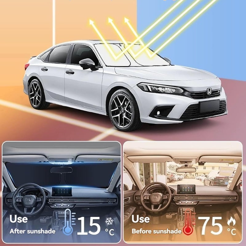 AuyNeas for Honda Civic 2022 2023 2024 2025 Windshield Sun Shade - Custom Fit Civic Accessories Front Window Shade Sun Visor Foldable Sunshade Blocks UV Rays Summer Must Have Car Accessories - Image 4
